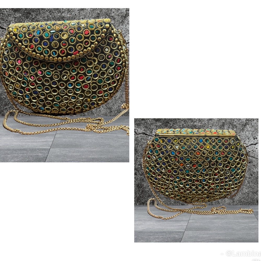 RAMLA Gold Mosaic handcrafted bag NWOT